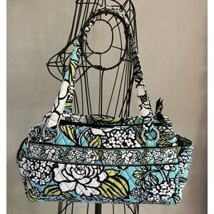 Vera Bradley Island Blooms Blue Green Tote Handbag Purse EUC